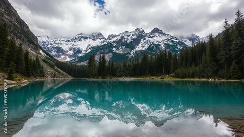 Stunning mountain lake with a perfect reflection.