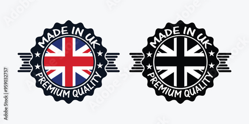 Made in UK Labels Icon, United Kingdom Flag product emblem logo, Set of made in the uk labels Vector illustration
