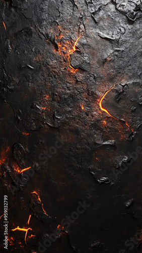 Abstract Lava Cracks on Dark Surface - Unique Artistic Background Wallpaper Design with Vibrant Orange Lines and Textured Elegance