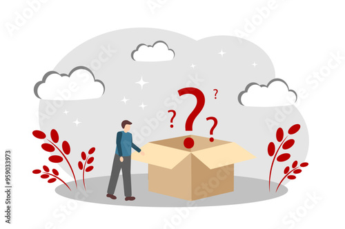 A box with question marks. Problem-solving concept. Man Asking Questions