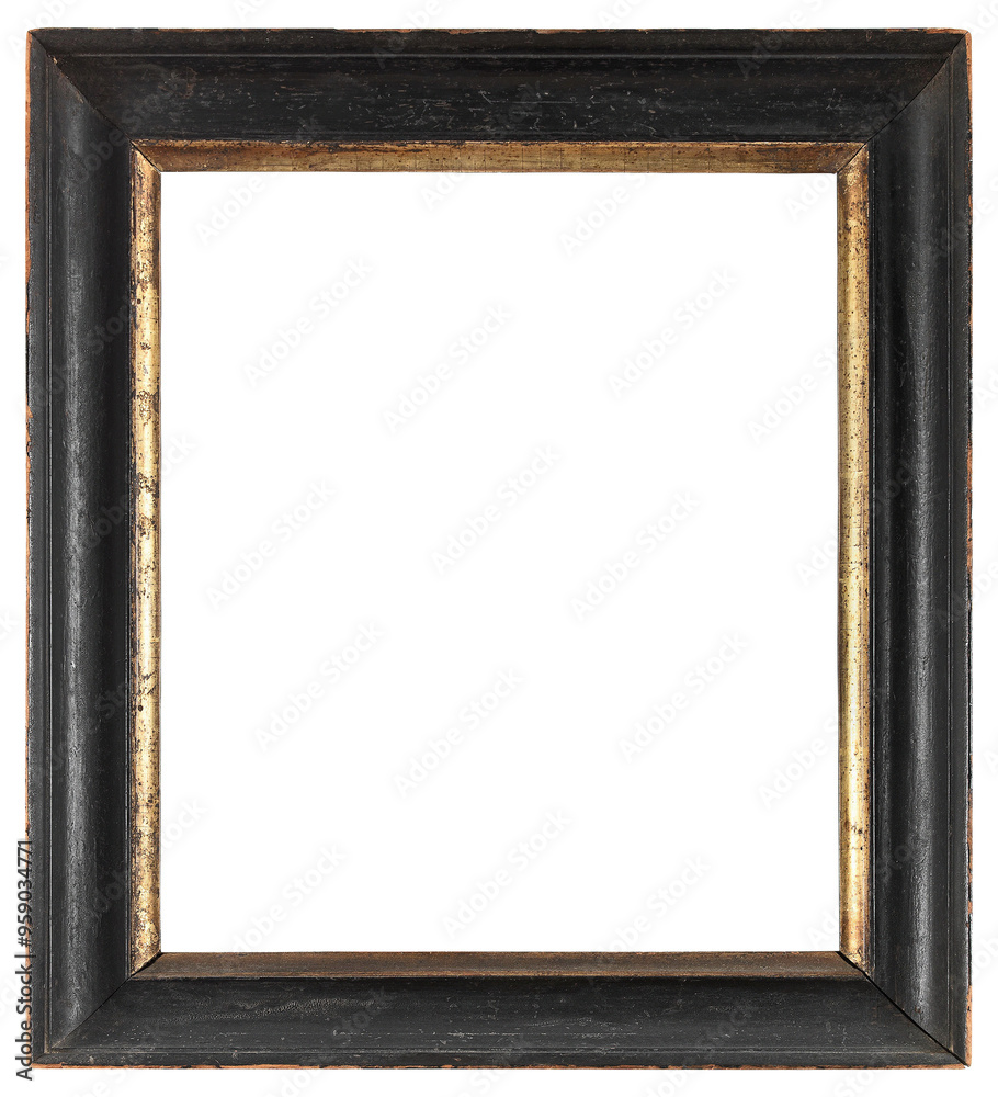 Black picture frame with gold insert on a transparent background, in PNG format. Black picture frame with gold insert on a transparent background, in PNG format.