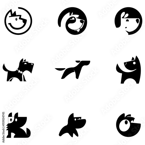 Set of 9 Cute Dog Logos, Icons & Vector Silhouettes