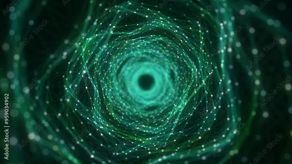 Abstract 3d portal. Tunnel or wormhole. Digital background with connected green dots. 3d rendering. Abstract 3d portal. Tunnel or wormhole. Digital background with connected green dots. 3d rendering.