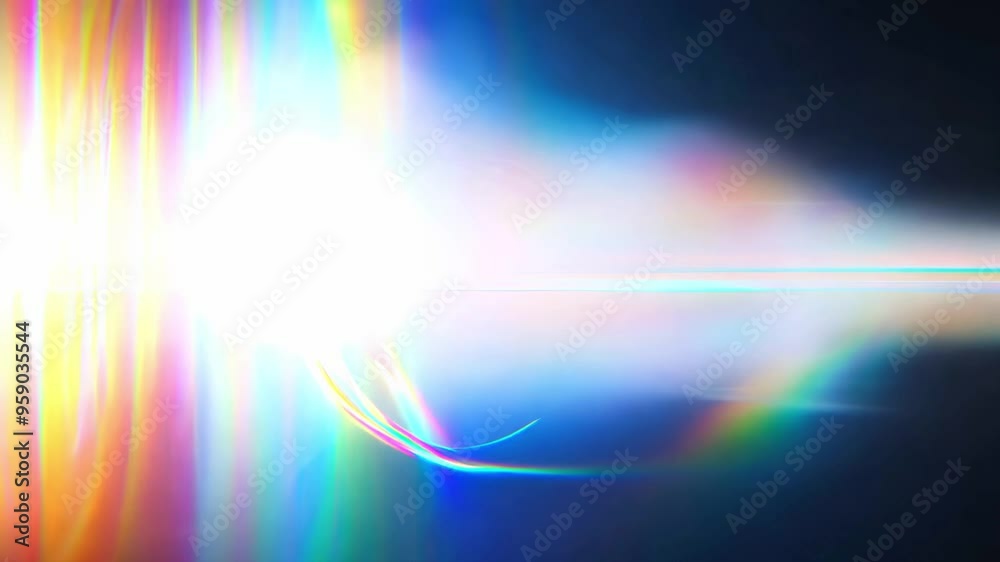 Abstract Light Refraction Through Glass Prism Creating Rainbow Spectrum on Dark Background