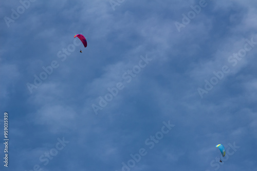 Panorama of alps. Extreme sports in mountains. High resolution photo. Ski, parasailing, climbing, alpinism. photo