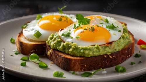 Toast with guacamole and fried egg.