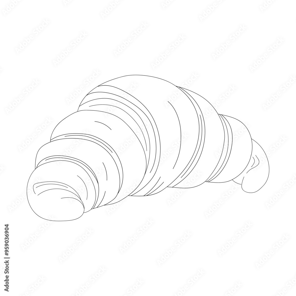 Hand drawn line croissant. Vector illustration of bakery product. Black and white drawing for menu, packaging and label Hand drawn line croissant. Vector illustration of bakery product. Black and white drawing for menu, packaging and label