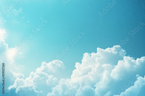 White Fluffy Clouds Against a Vibrant Blue Sky with Tiny White Specks