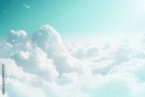 Fluffy White Clouds Against a Pale Blue Sky