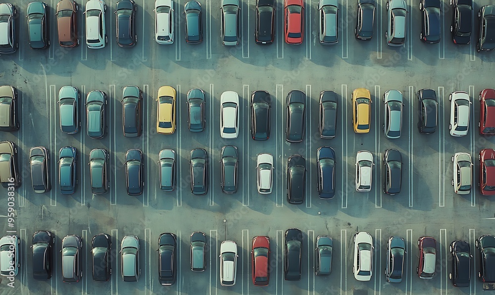 Aerial View of a Parking Lot Filled with Cars Aerial View of a Parking Lot Filled with Cars
