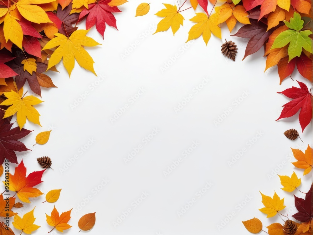 Autumn leaves border on white background with copy space for text. Autumn leaves border on white background with copy space for text.