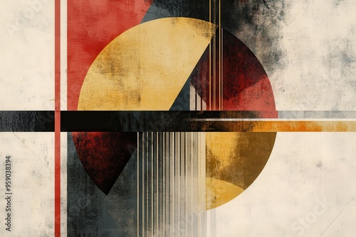 Abstract Geometric Composition with Red, Yellow, and Black