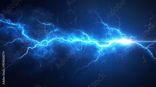 A stunning blue lightning bolt against a dark background, showcasing dynamic energy and natural power in vivid detail.