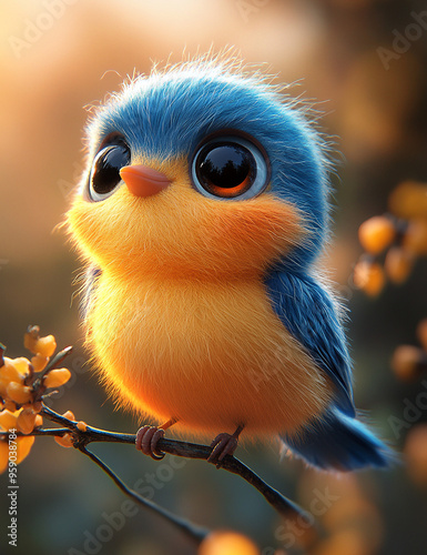 Yellow Blue Cute Bird