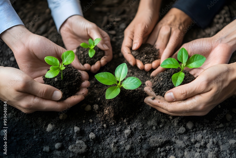 Hands Holding Saplings and Soil, Symbolizing Growth and Nurturing Hands Holding Saplings and Soil, Symbolizing Growth and Nurturing