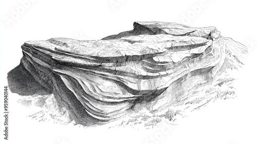 Line art illustration depicting eolian cross bedding showcasing the wind s ability to sculpt the Earth s surface presented as a vintage drawing or engraving photo