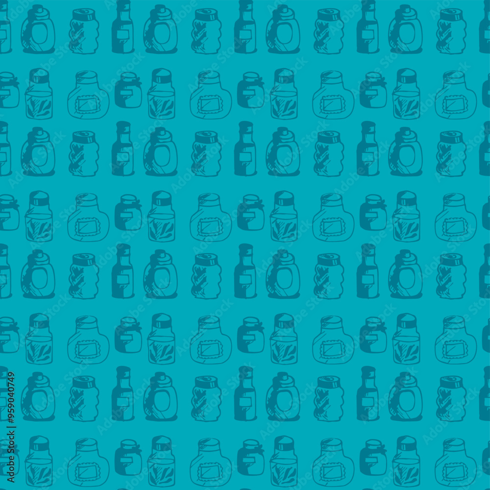 Seamless print pattern with jars and bottles with different food kitchen wallpaper background for textile, paper
Seamless print pattern with jars and bottles with different food kitchen wallpaper background for textile, paper