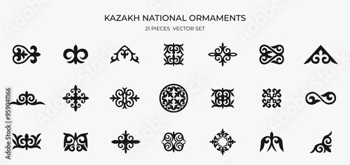 Kazakh national ornament. Vector modern isolated element set. Asian floral abstract element of the national pattern.