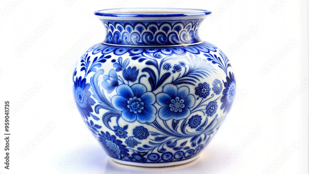 Traditional Gzhel Vase with Blue Floral Patterns on White Porcelain Traditional Gzhel Vase with Blue Floral Patterns on White Porcelain