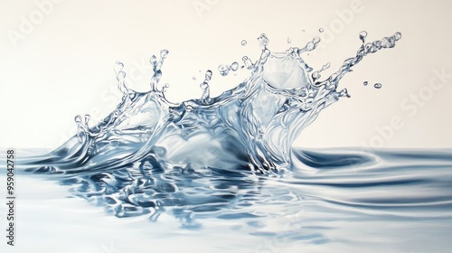 Oil painting depicting a splash of water isolated against a white backdrop showcasing the dynamic movement of water