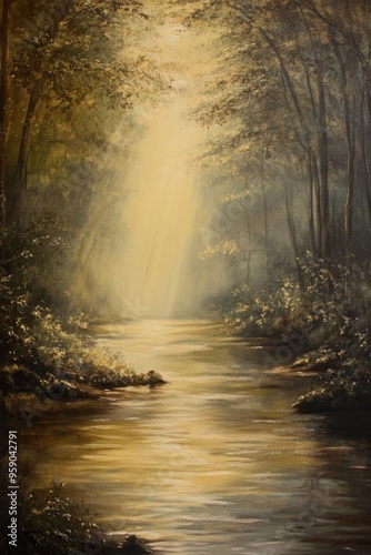 Oil painting depicting an authentic natural environment capturing the essence of a true nature experience