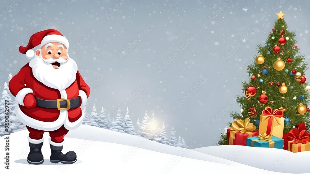 Santa claus vector character holding gifts with merry christmas greeting in white empty space for christmas wish list. Vector illustration Santa claus vector character holding gifts with merry christmas greeting in white empty space for christmas wish list. Vector illustration