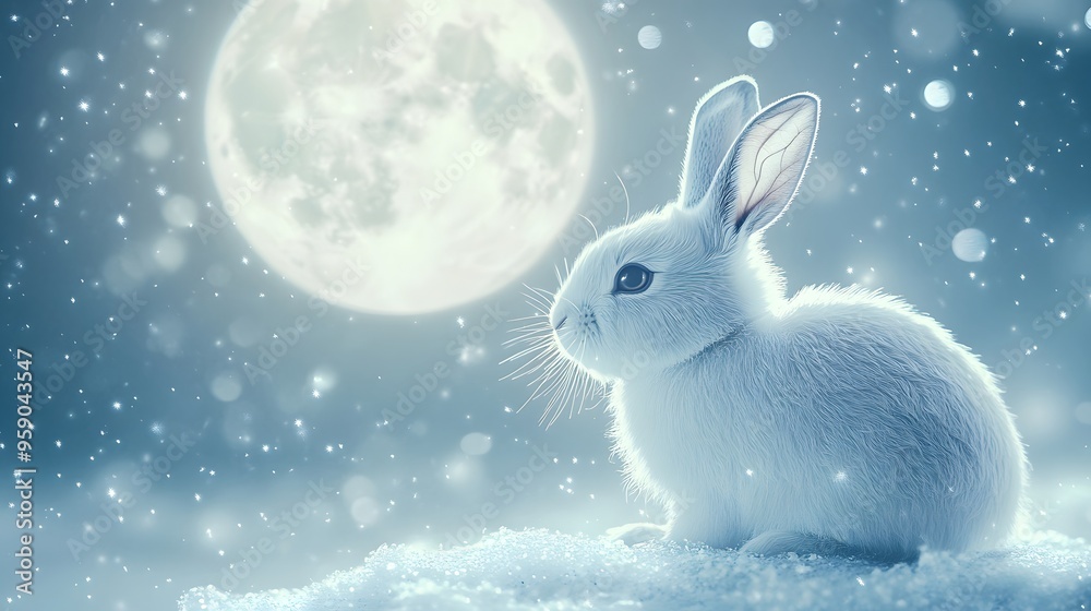Chinese Zodiac Rabbit with Moon Symbols: A rabbit depicted under a full moon, with lunar symbols and soft, mystical lighting, representing tranquility and reflection.
Chinese Zodiac Rabbit with Moon Symbols: A rabbit depicted under a full moon, with lunar symbols and soft, mystical lighting, representing tranquility and reflection.