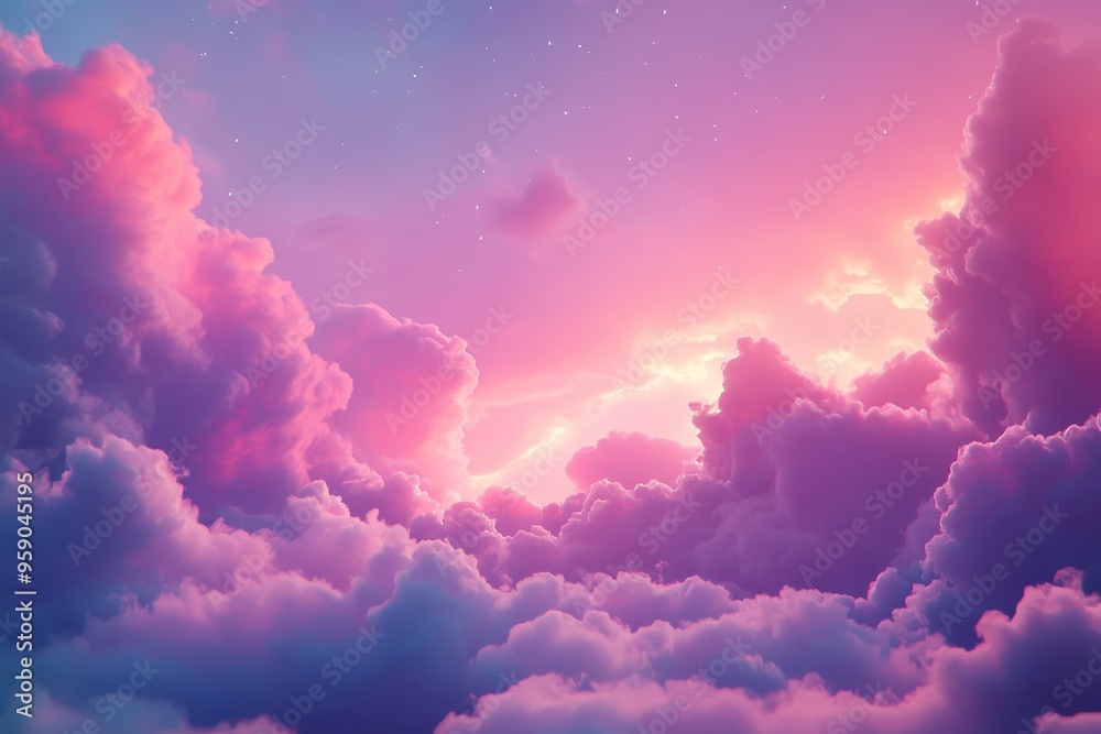 Pink and Purple Clouds with Scattered Stars in the Evening Sky Pink and Purple Clouds with Scattered Stars in the Evening Sky