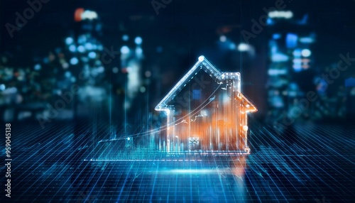 Glowing Neon House Icon Illuminating Virtual Real Estate Investment and Finance Concepts. Generated image