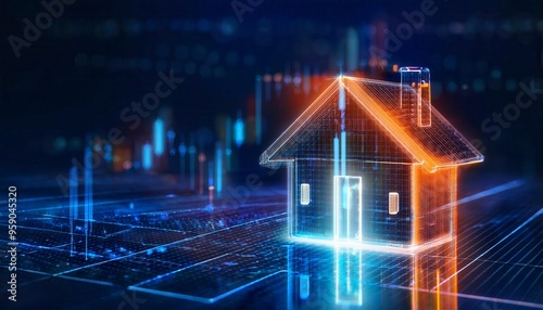 Glowing Neon House Icon Illuminating Virtual Real Estate Investment and Finance Concepts. Generated image