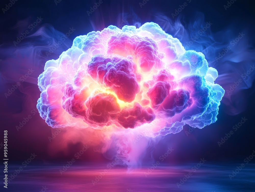 Abstract colorful explosion with swirling smoke and light.