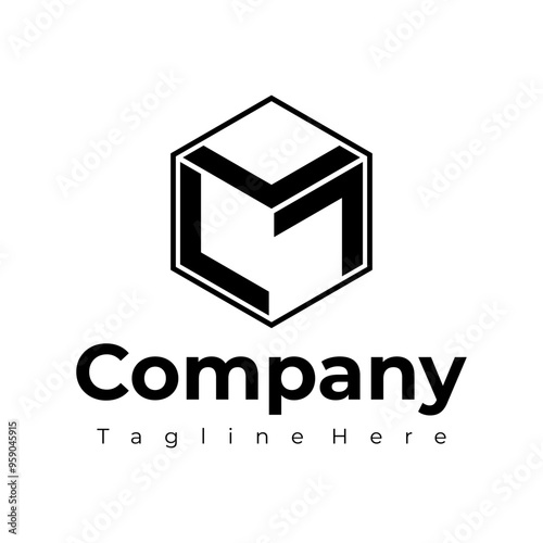 monogram business logo design square and hexagon display logo