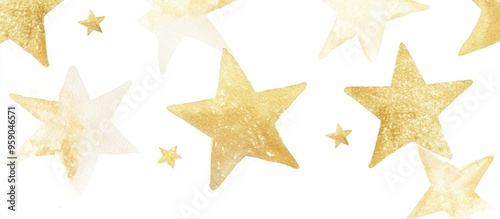 Whimsical Golden Stars: A Dreamy Watercolor Background for Creative Projects photo