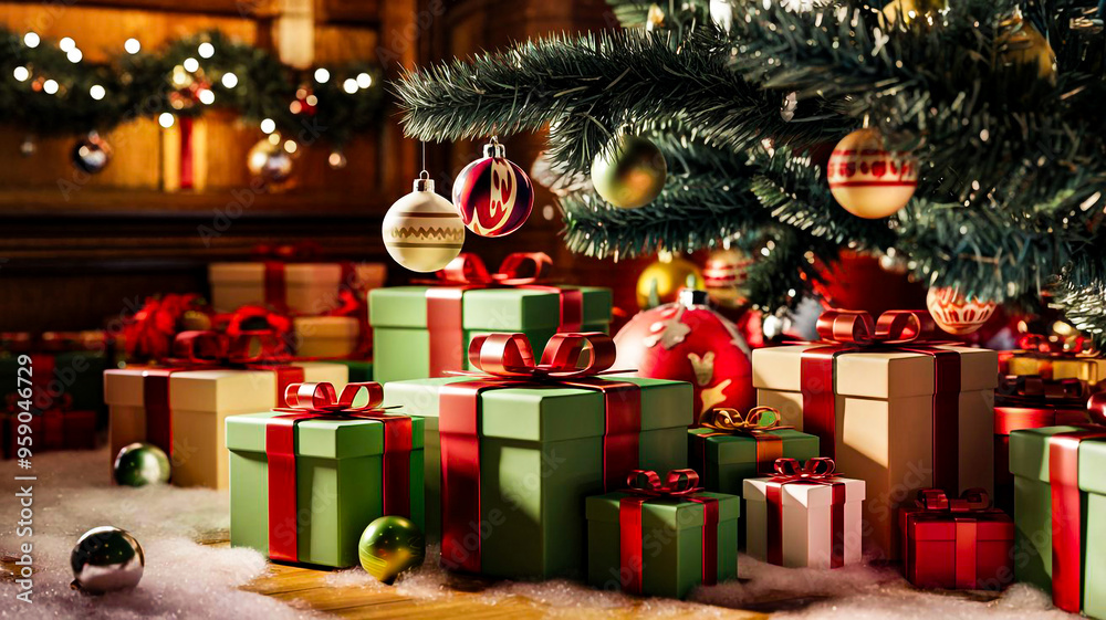 Beautifully Decorated Christmas event celebration with a gift box Beautifully Decorated Christmas event celebration with a gift box