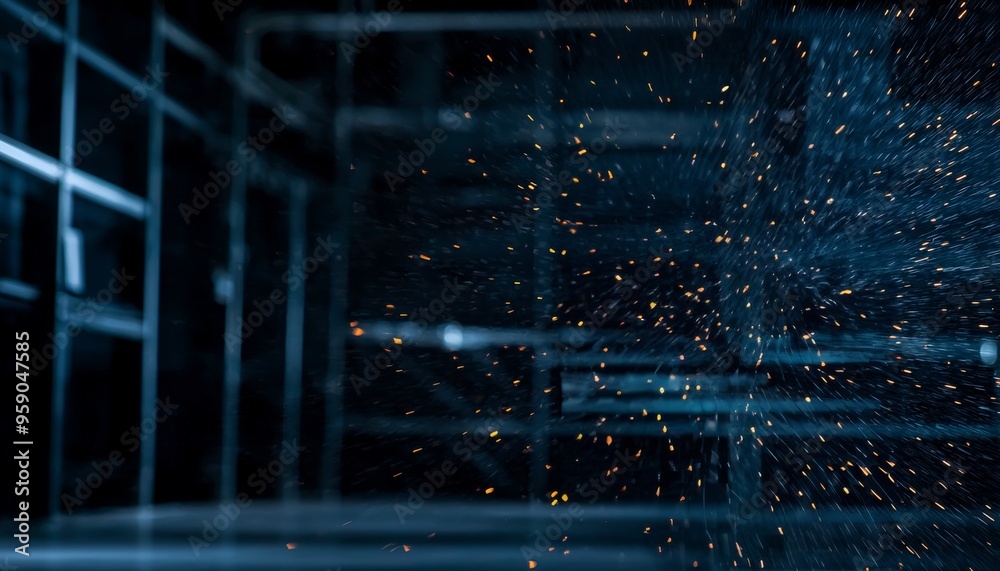 Abstract digital background with glowing particles and blurred city lights.