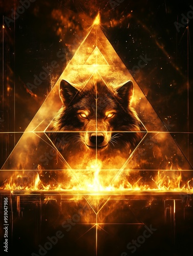 Geometric Wolf of Fire: A Pyramid of Flames and Candles
