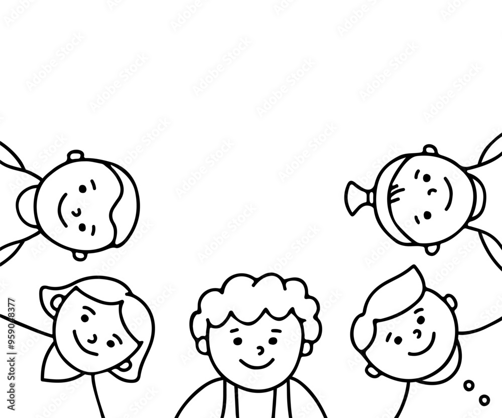 Children character, doodle hand drawn line set. Group small people, kindergarten, preschool. Vector illustration Children character, doodle hand drawn line set. Group small people, kindergarten, preschool. Vector illustration