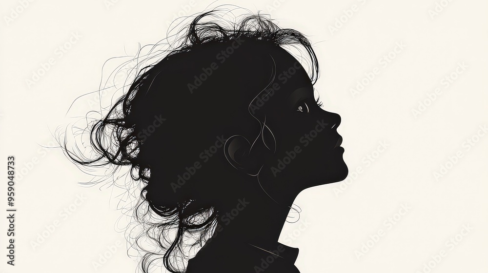minimalist silhouette of a girl with messy hair, evoking innocence, simplicity, and a reflective state of mind. minimalist silhouette of a girl with messy hair, evoking innocence, simplicity, and a reflective state of mind.