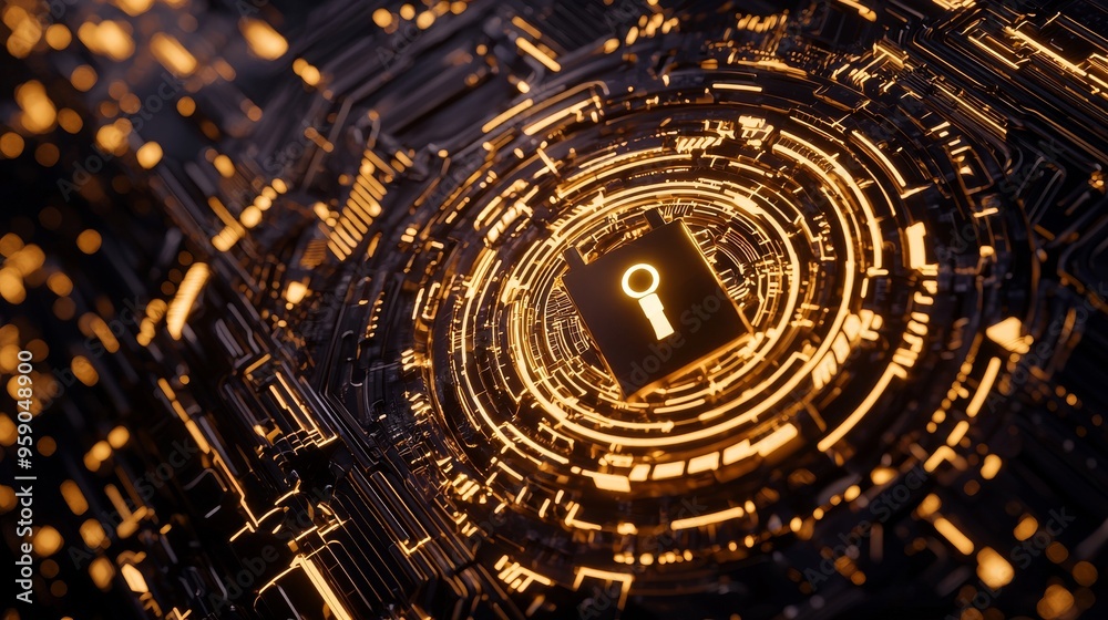 Abstract digital keyhole with glowing orange light on a dark background. Perfect for cybersecurity, technology, and data security concepts. Abstract digital keyhole with glowing orange light on a dark background. Perfect for cybersecurity, technology, and data security concepts.
