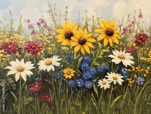 Oil painting of wildflowers showcasing their natural beauty