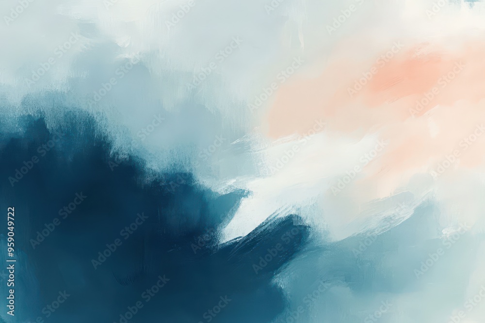 Fototapeta premium Abstract Painting with Blue, White, and Peach Hues
