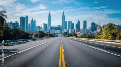 Empty Road Leading to the Kuala Lumpur Skyline