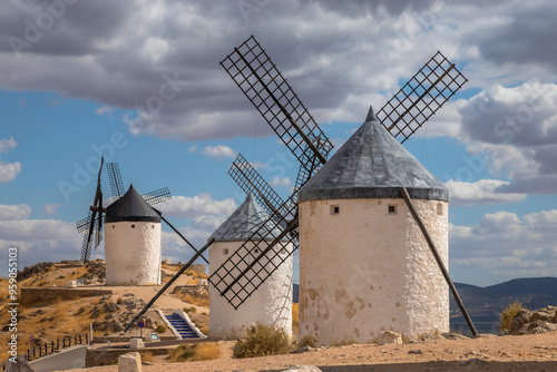 Beautiful exposure of the Windmills of Consuegra at Sunrise located on Castilla-La Mancha, Spain.