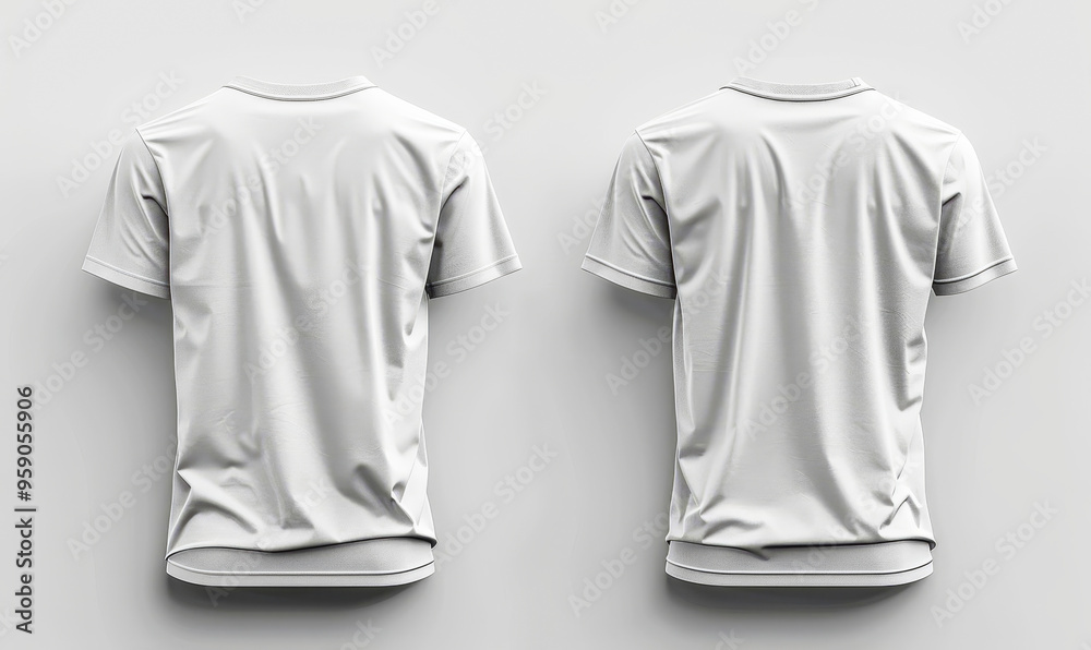 White Men's T-shirt Mockup Template Featuring Front and Back Views on Plain Background for Design Display White Men's T-shirt Mockup Template Featuring Front and Back Views on Plain Background for Design Display