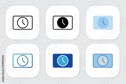 Clock icons with various design styles