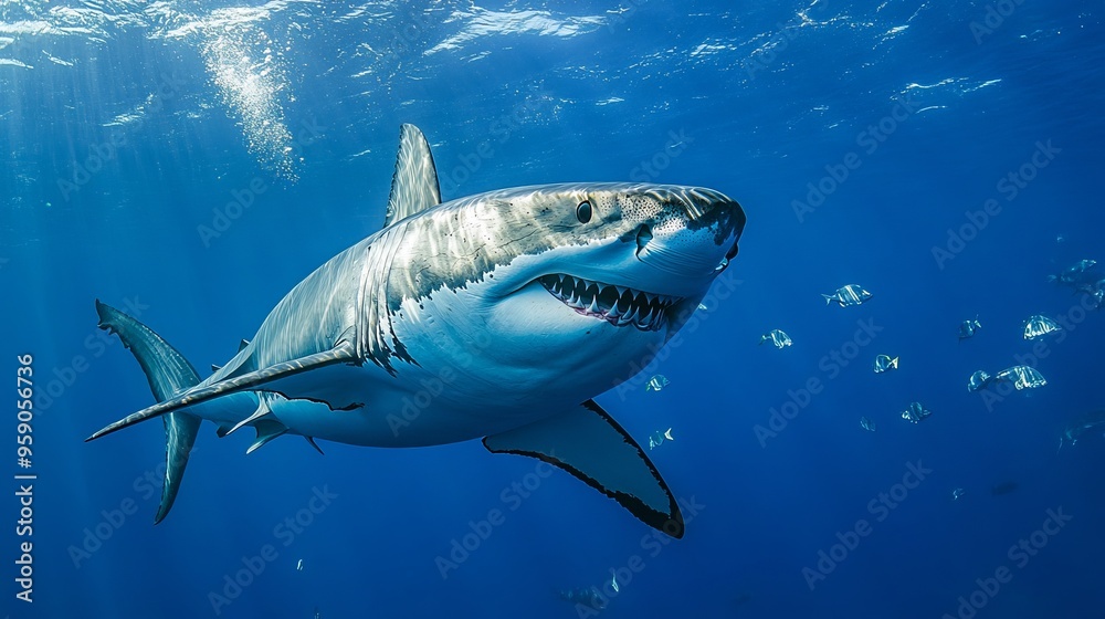 Fototapeta premium A great white shark, one of the largest predatory fish in the world.