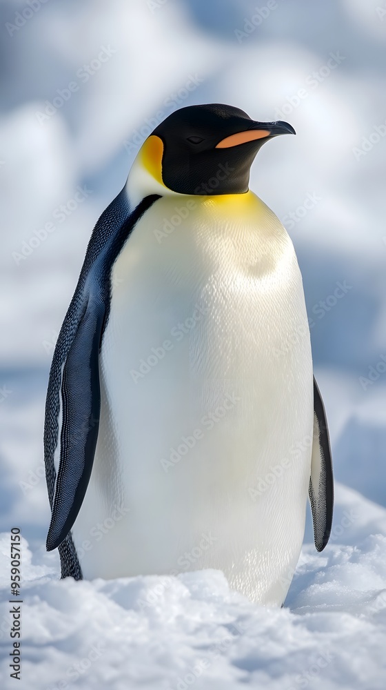 Fototapeta premium Emperor Penguin, Photo Realistic, Wallpaper, Cover and Screen for Smartphone, PC, Laptop, 9:16 and 16:9 Format