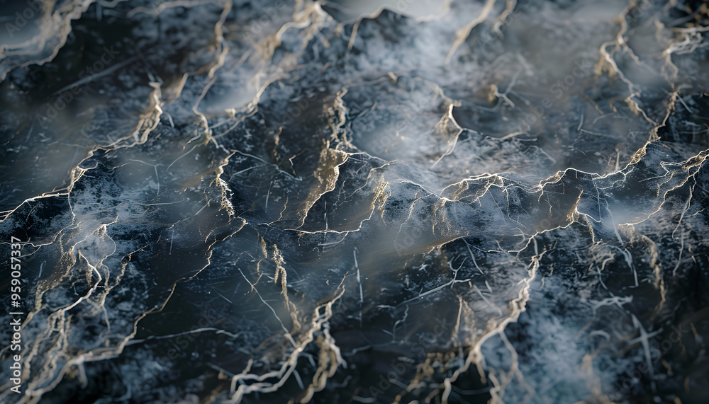 Intricate patterns of dark marble stone featuring delicate veins and a polished surface, creating a sophisticated and elegant atmosphere.