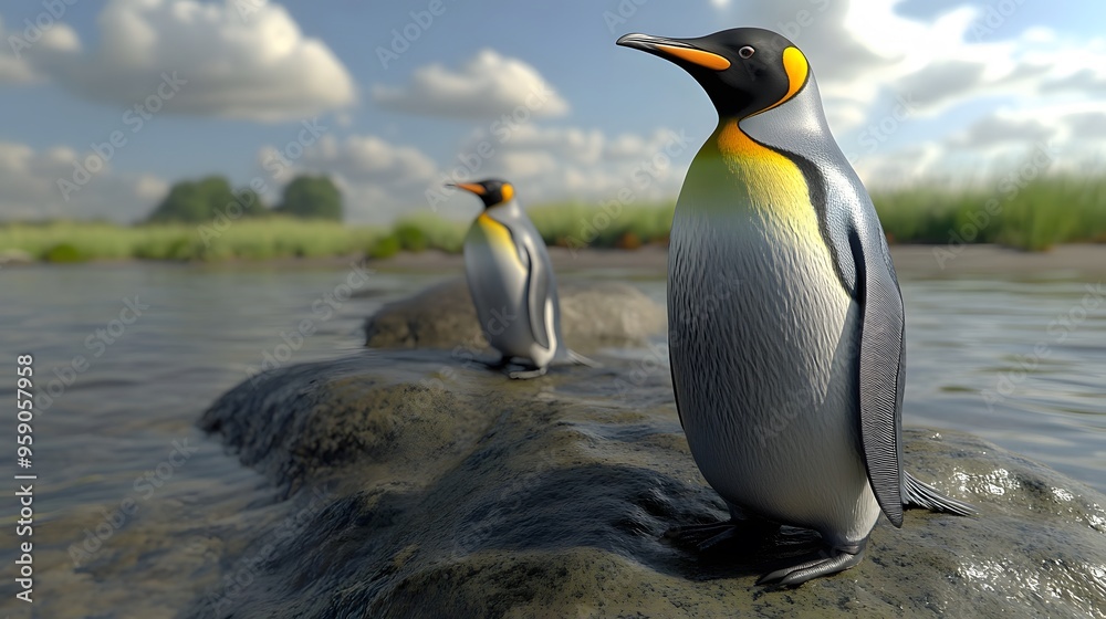 Fototapeta premium Emperor Penguin, Photo Realistic, Wallpaper, Cover and Screen for Smartphone, PC, Laptop, 9:16 and 16:9 Format