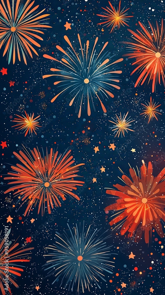 A dazzling assortment of fireworks light up the dark night sky, painting a vibrant picture of celebration, festivity, and joyous excitement in vibrant colors. A dazzling assortment of fireworks light up the dark night sky, painting a vibrant picture of celebration, festivity, and joyous excitement in vibrant colors.